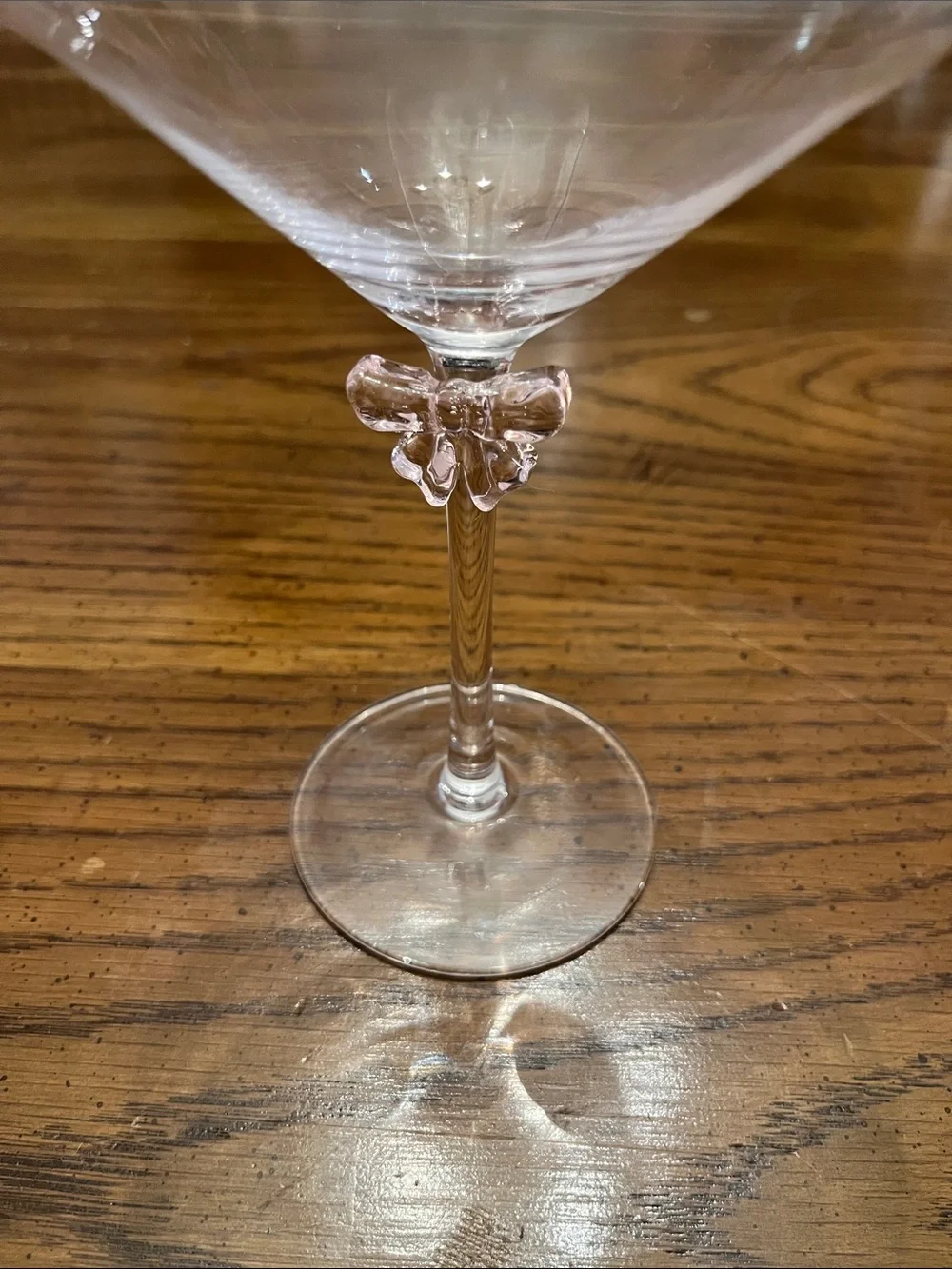 Pink Bow Coupe Cocktail Glasses - Clear Stemware (Set of 2)